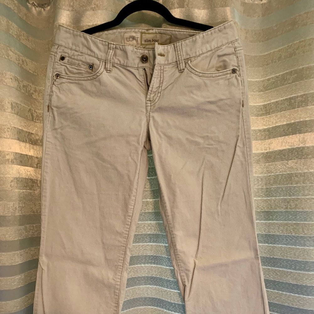 Slim Fit Boot Cut Cream Corduroy Pants
